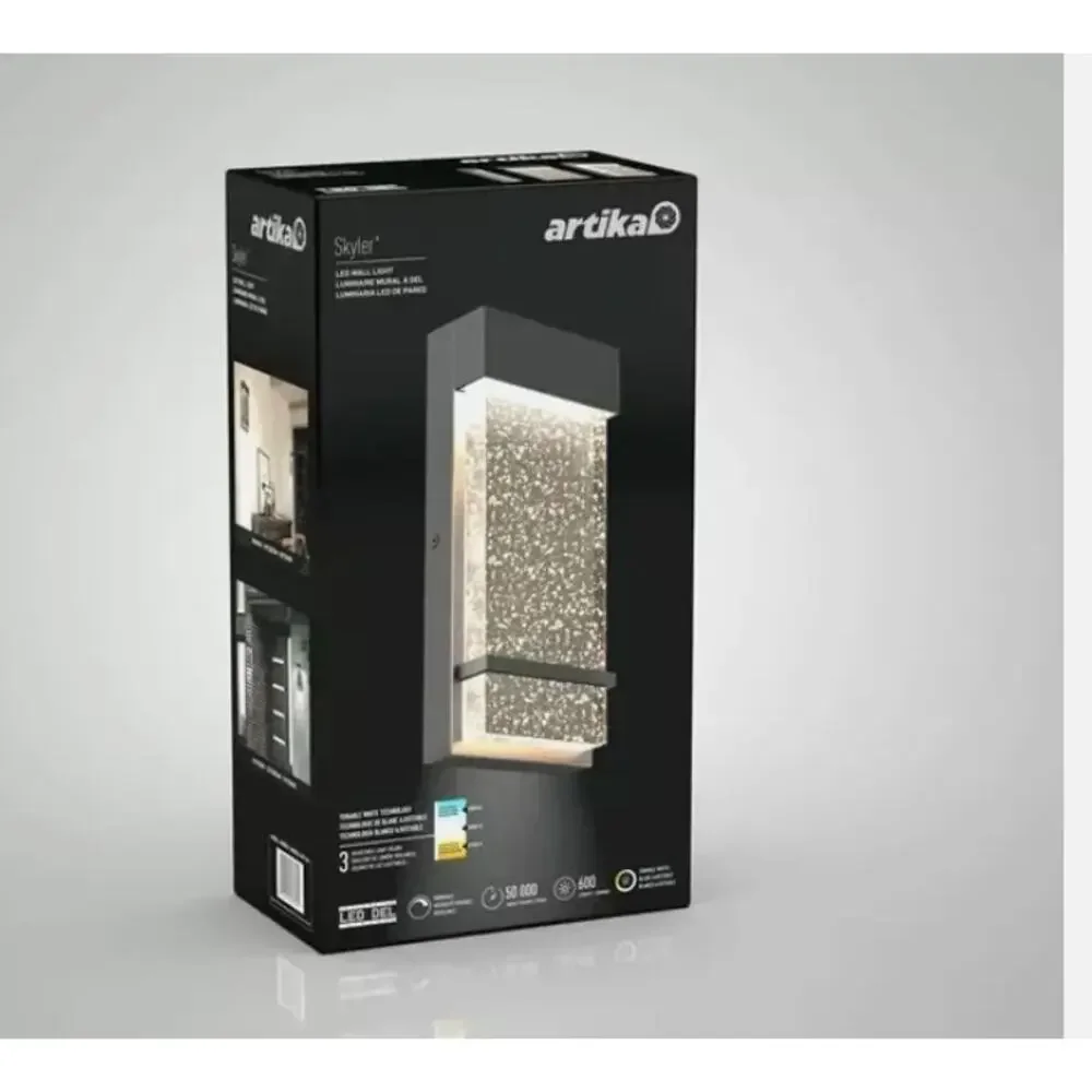 Artika Skyler LED Indoor Outdoor Wall Sconce Lantern Black NIB
